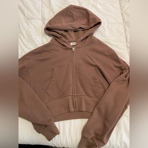 garage brown cropped zip up